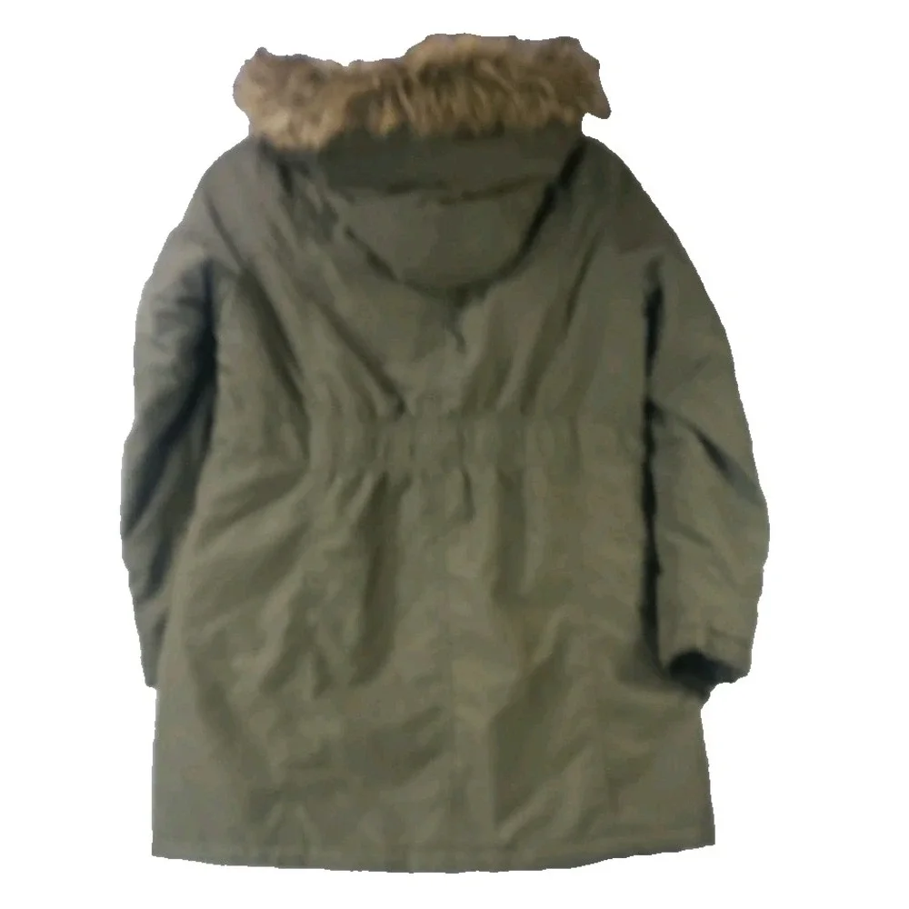 Rothschild Girls Size 14 Olive Green Hooded Parka Coat Faux Fur Trim Jacket